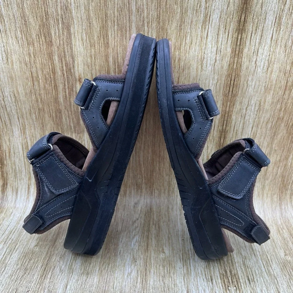Orthofeet 561 Sandal Mens 11 2E Wide Black Brown Adjustable Strap Orthopedic